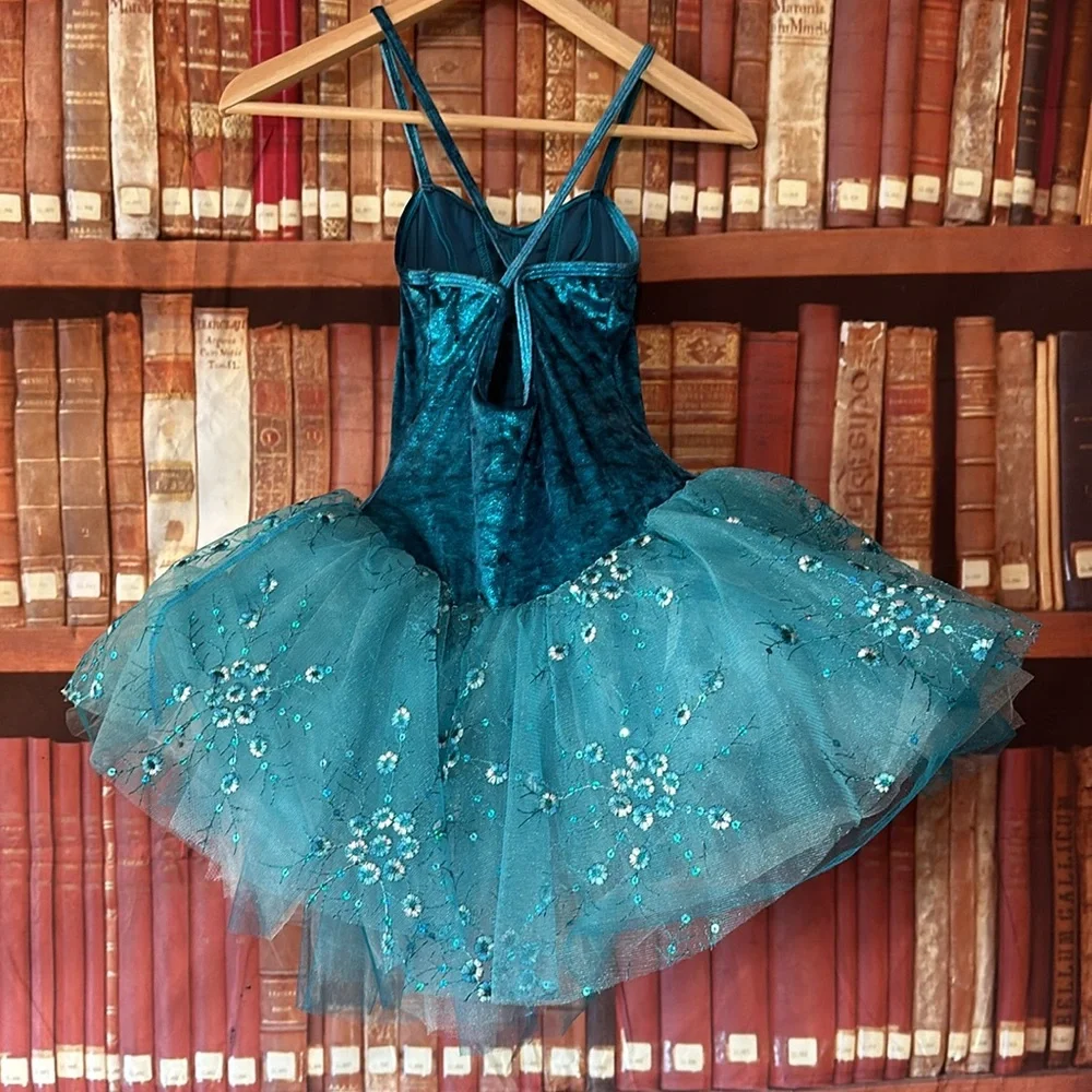 Curtain Call Costumes Teal Sequin Tutu Dance Costume Dress Child Large CLA